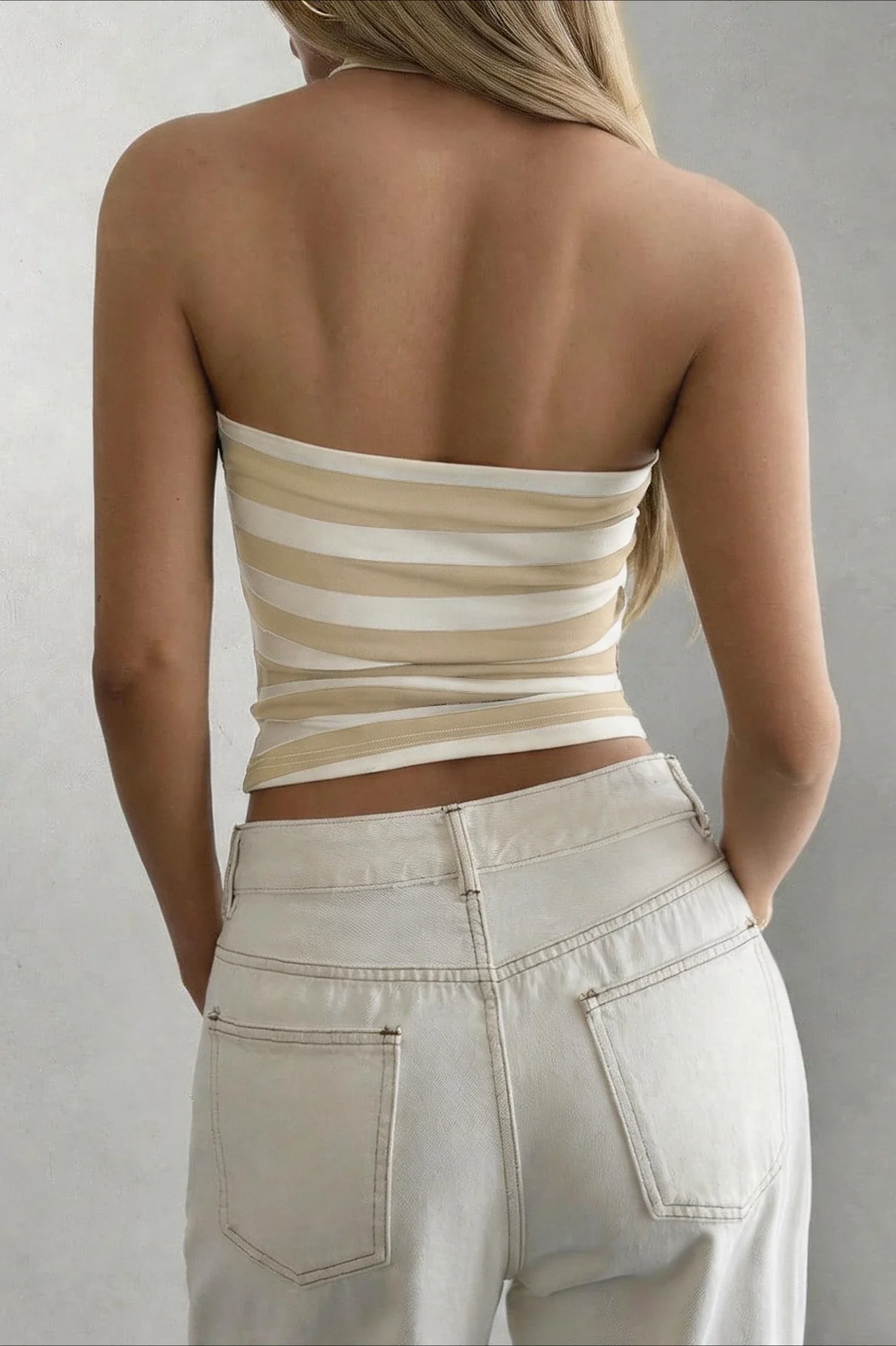 Retro Striped Tie Neck Cami Halter Top - Image 2