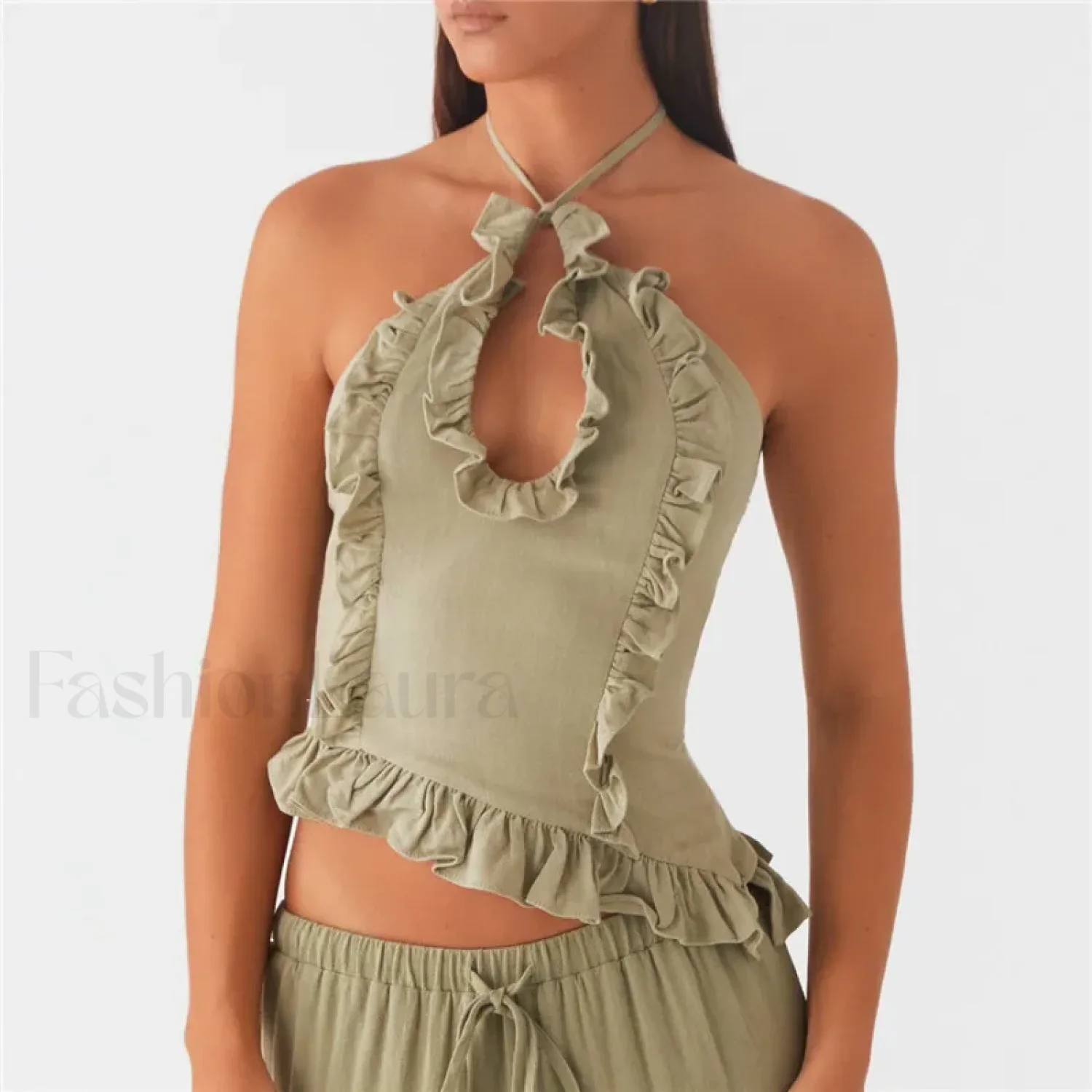 Ruffle Frill Cut-Out Crop Top - Image 13