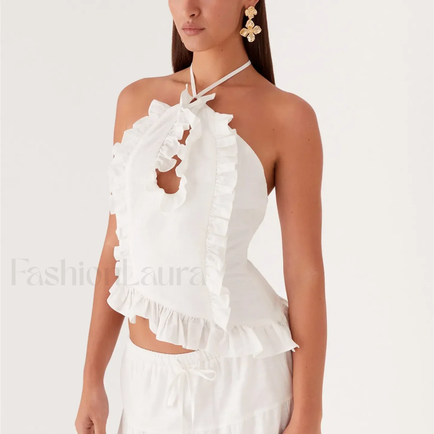 Ruffle Frill Cut-Out Crop Top - Image 2