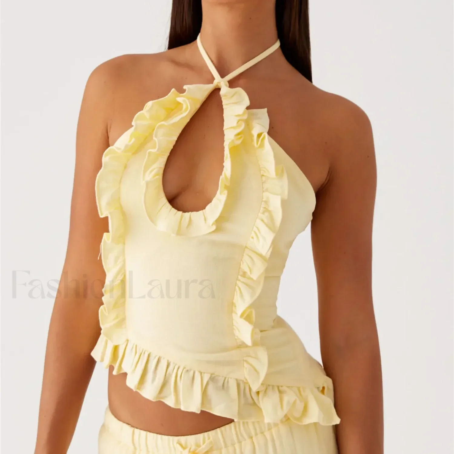 Ruffle Frill Cut-Out Crop Top - Image 22