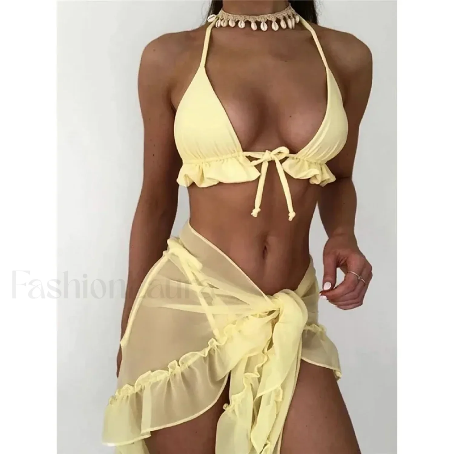 Ruffled Backless Halter Three Piece Set - Image 11