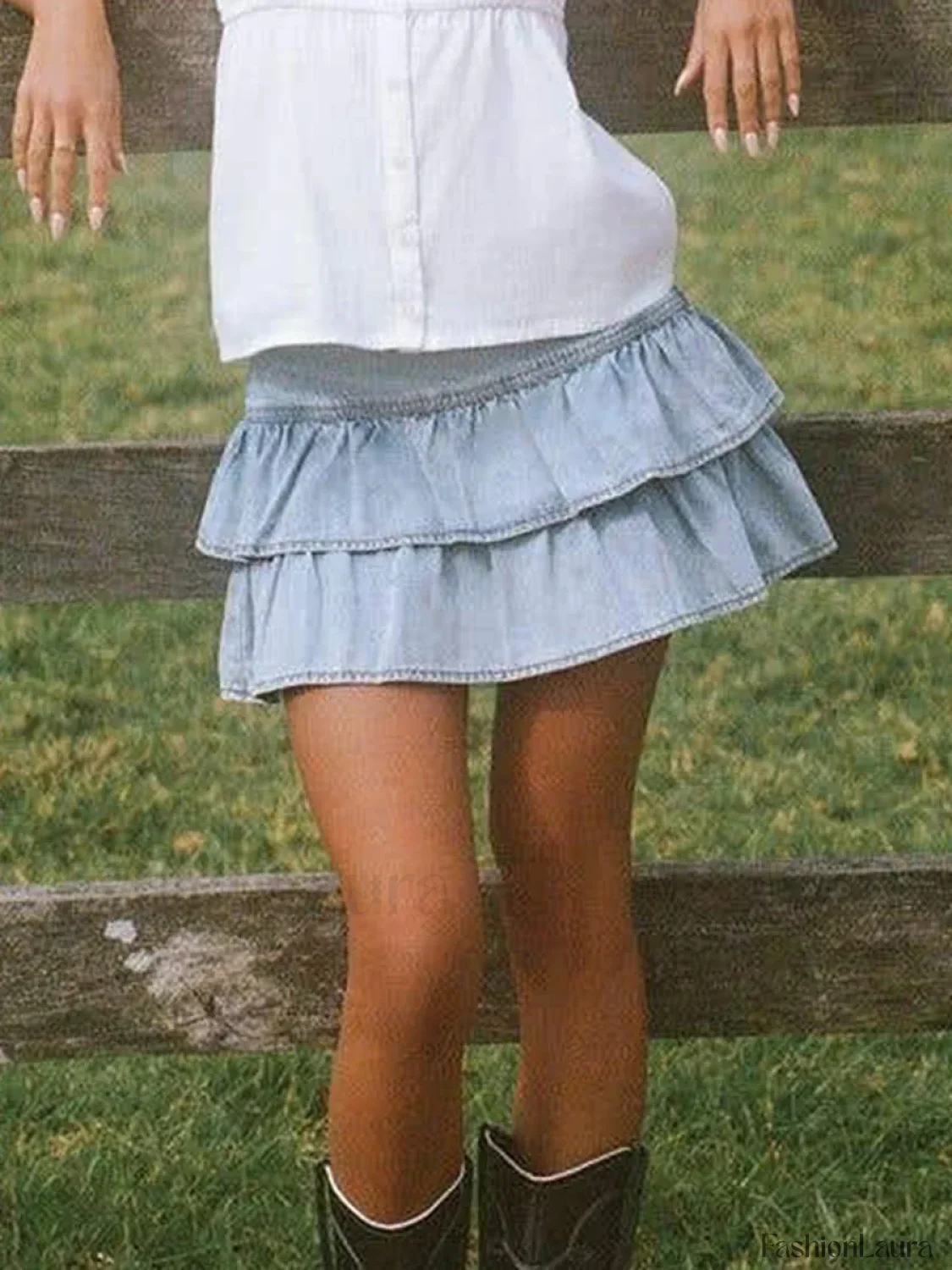 Ruffled Denim Mini Skirt - Image 12