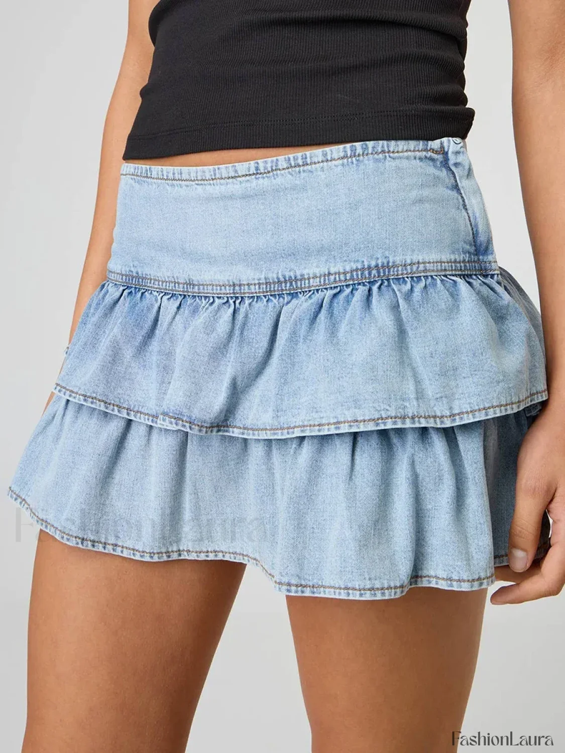 Ruffled Denim Mini Skirt - Image 13