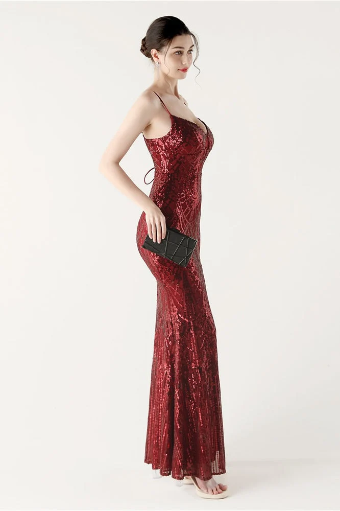 Sequin V Neck Cross Strap Mermaid Maxi Dress - Image 18