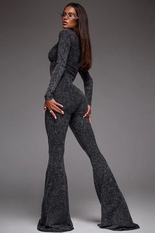 Sexy Zip Front Crop Top Flared Pants Set - Image 5