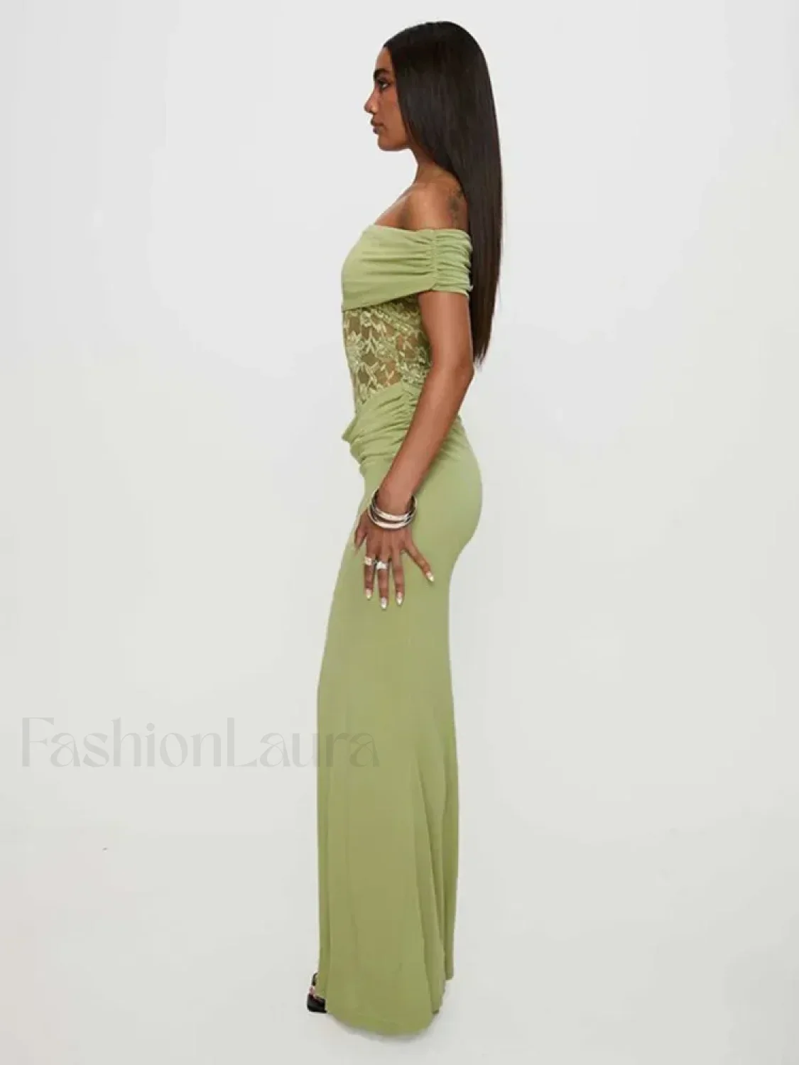 Sheer Green Strapless Maxi Dress - Image 8
