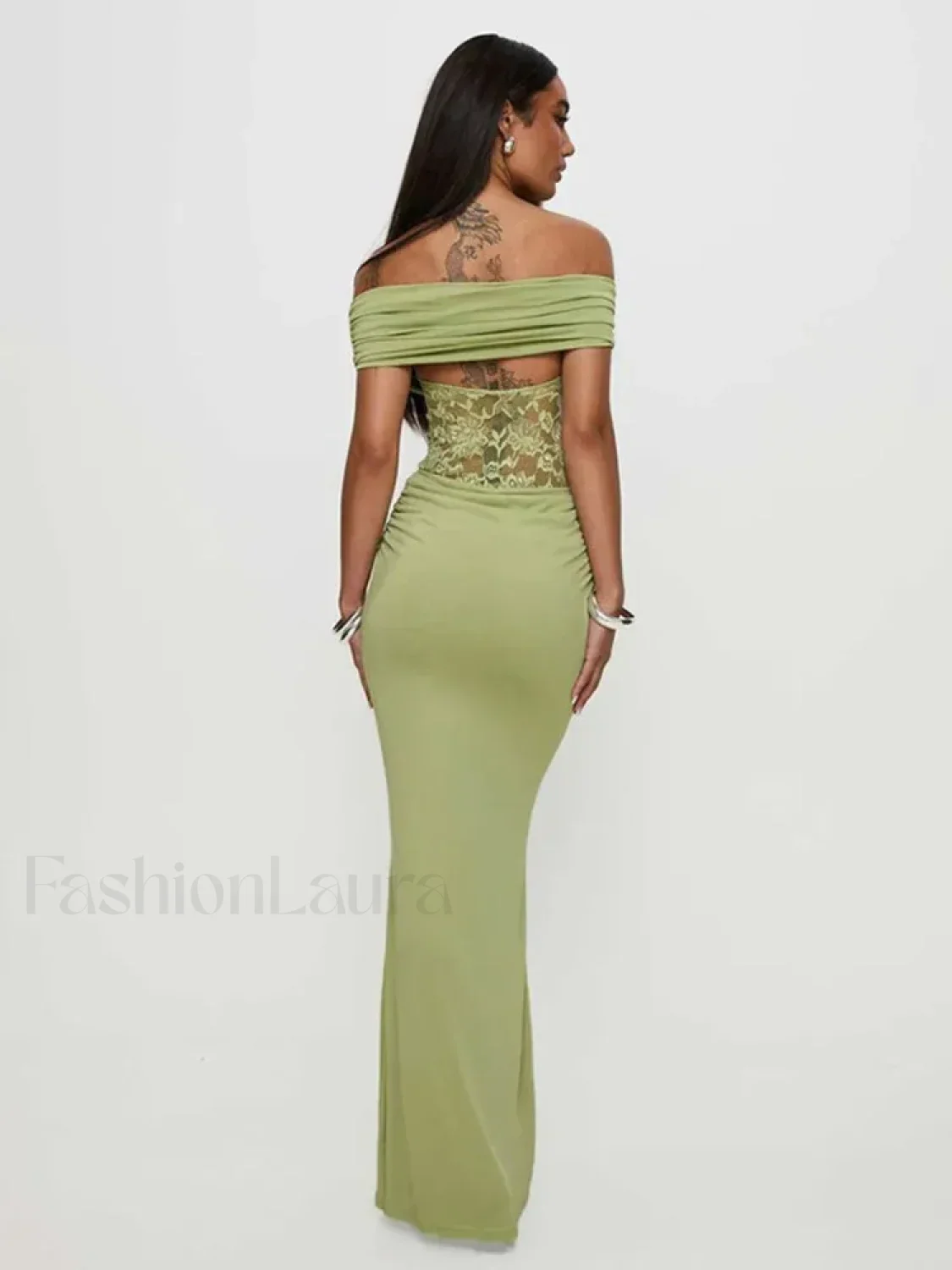 Sheer Green Strapless Maxi Dress - Image 9