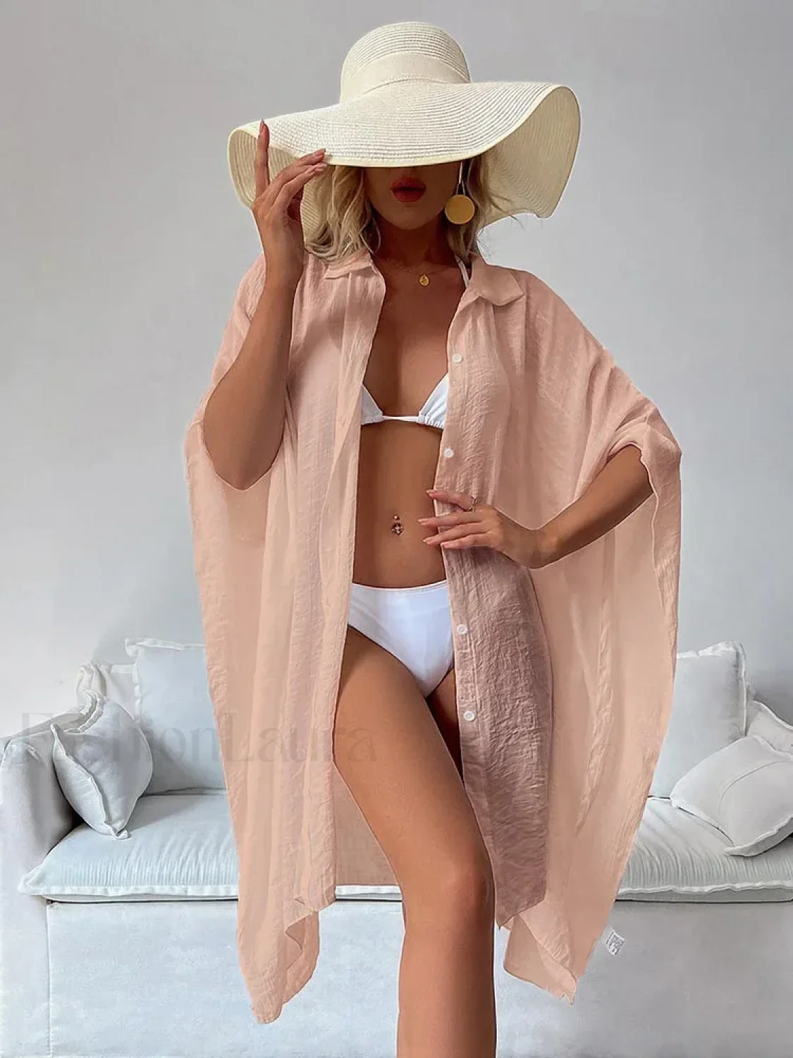 Single Breasted Turn-Down Collar Cover Up - Image 9
