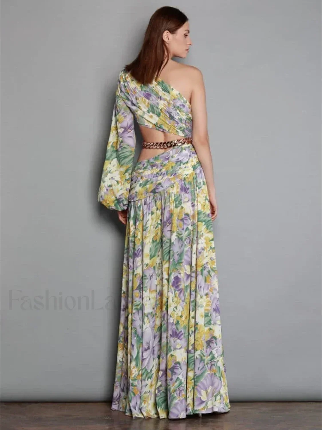 Slanted Chain Shoulder Floral Dress - Image 3