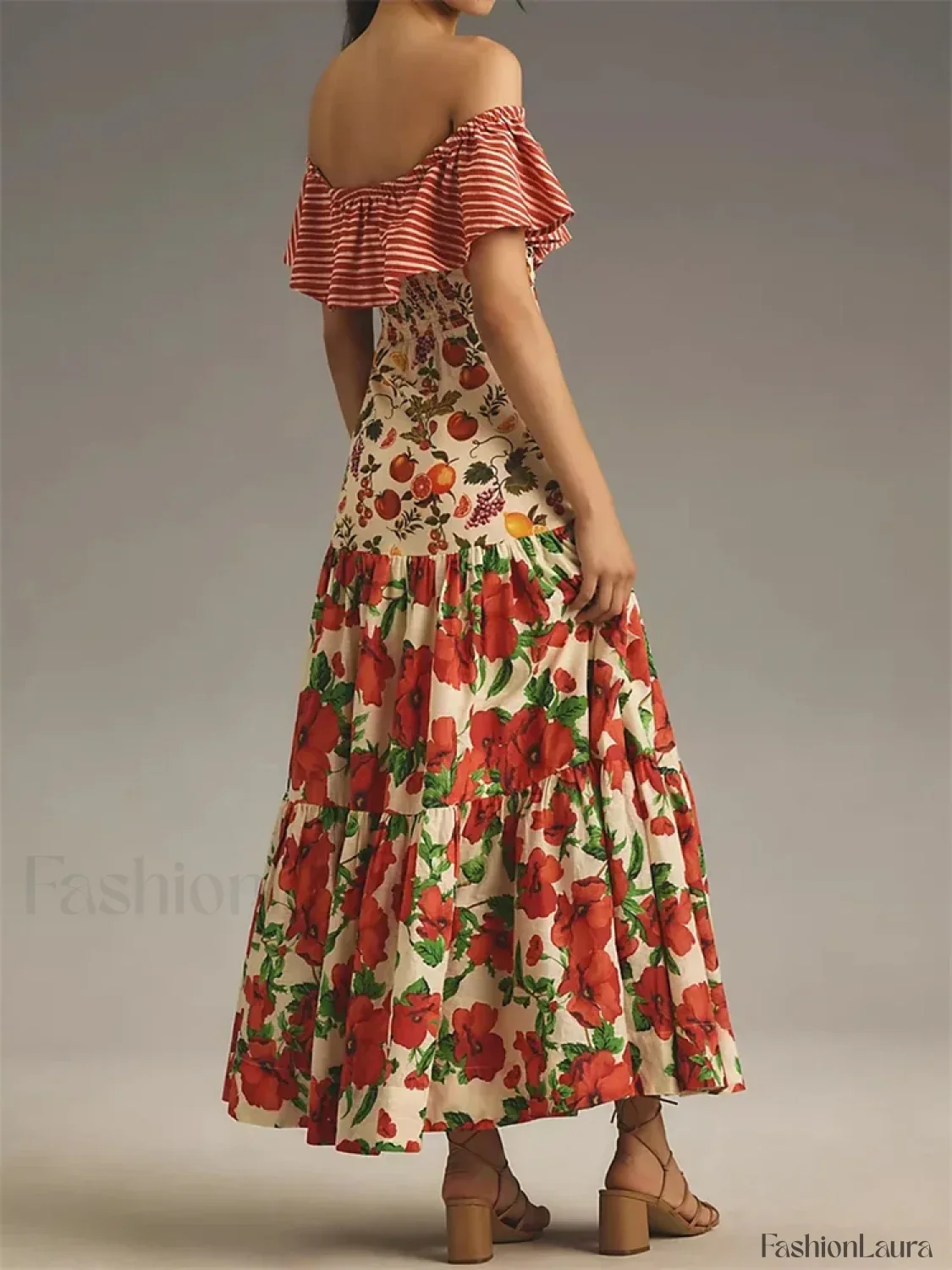 Slash Neck Off-Shoulder Floral Dress - Image 15