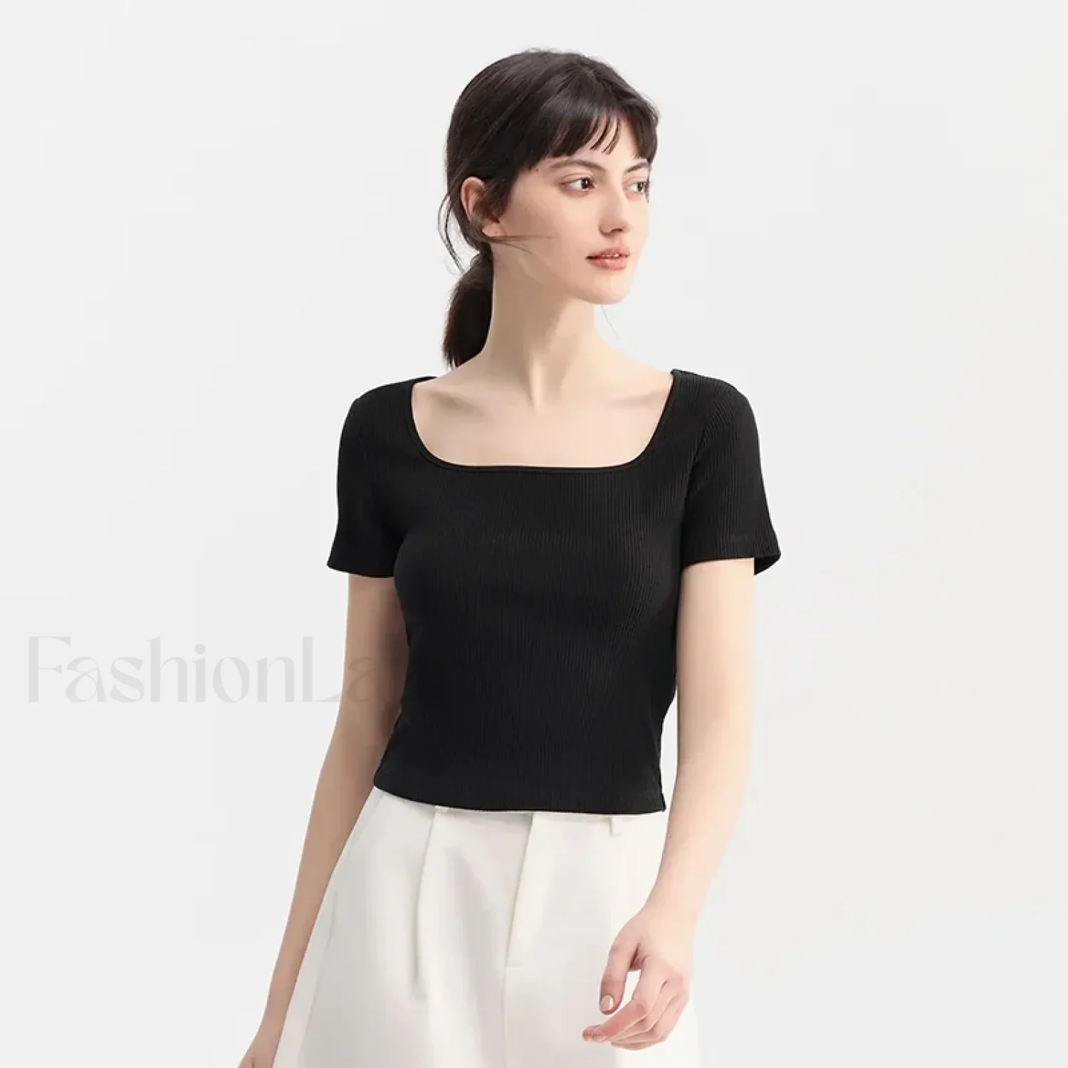 Slim Elegant Square Collar Cotton T-Shirt - Image 6