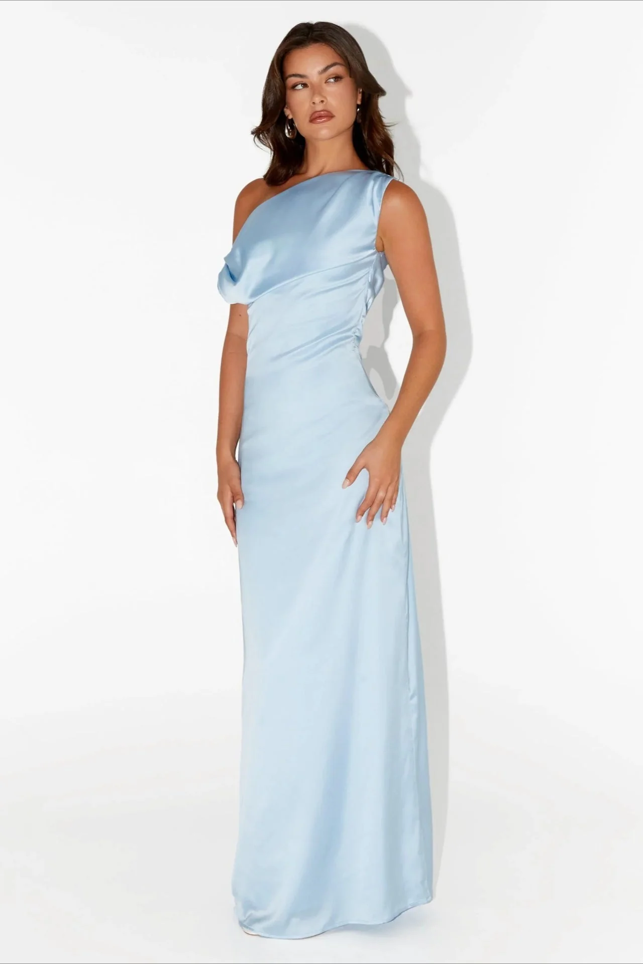 Solid Asymmetric Neckline Formal Dress - Image 2