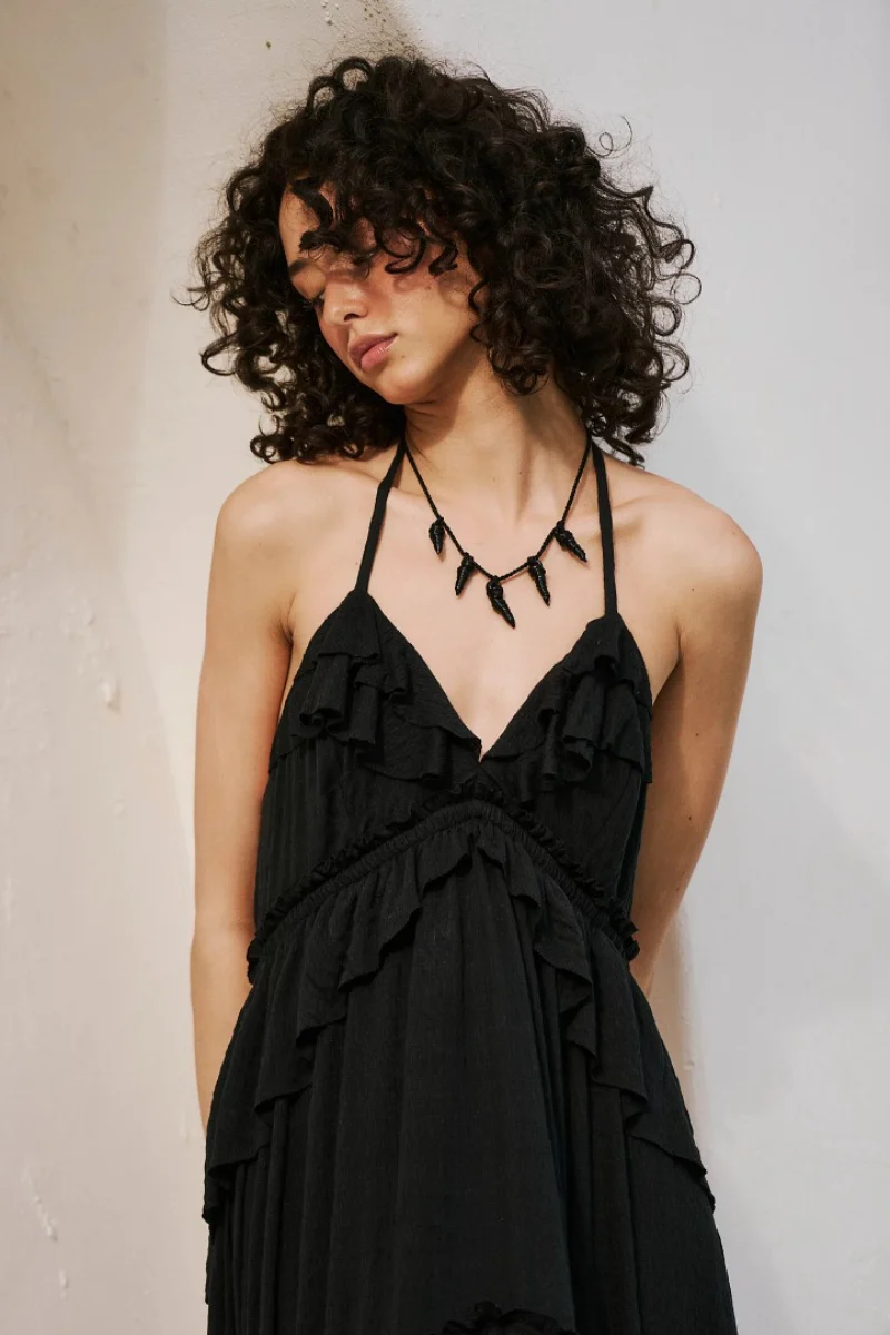 Solid Backless Ruffle Patchwork Boho Dress - Image 11
