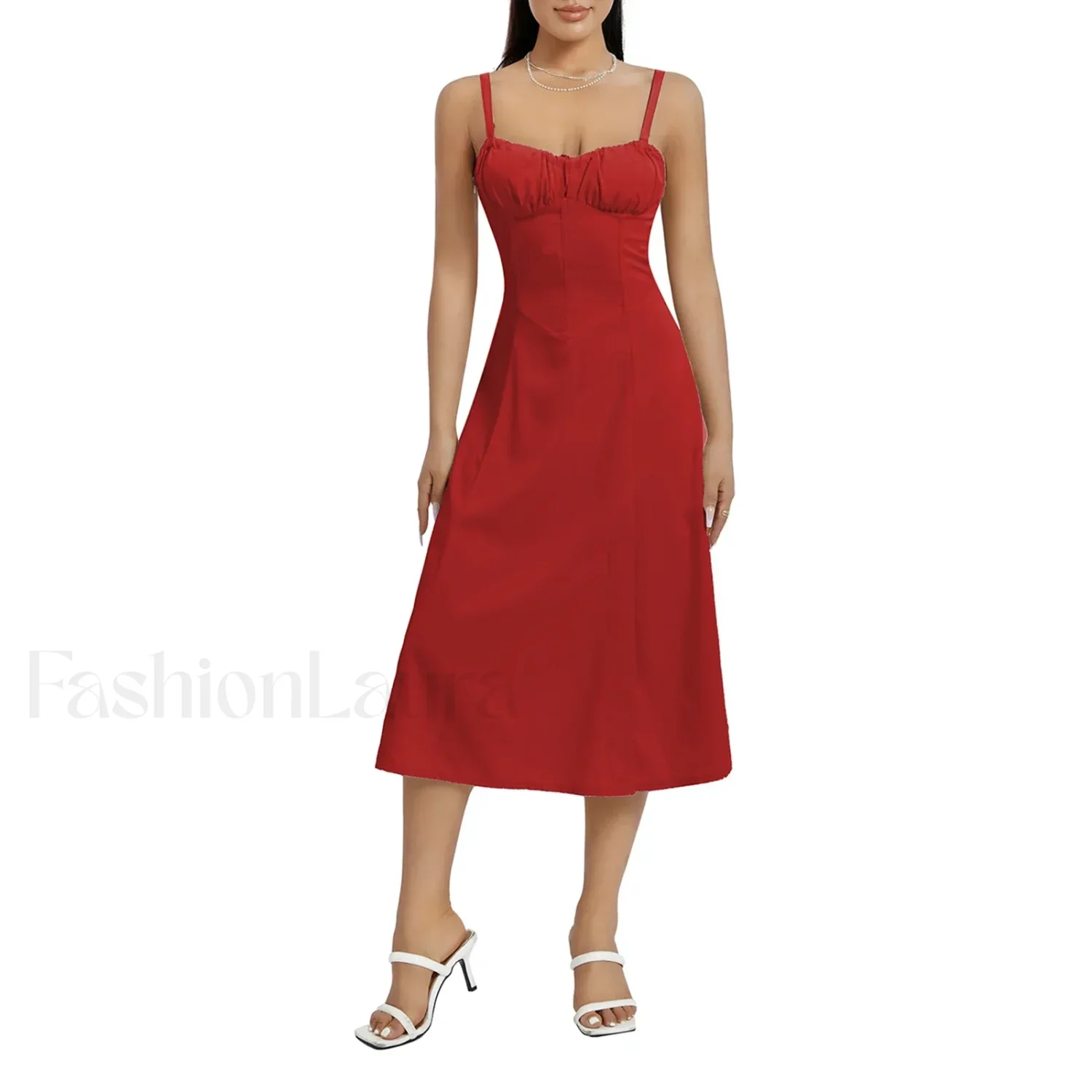 Solid Bandage A-Line Midi Dress - Image 10