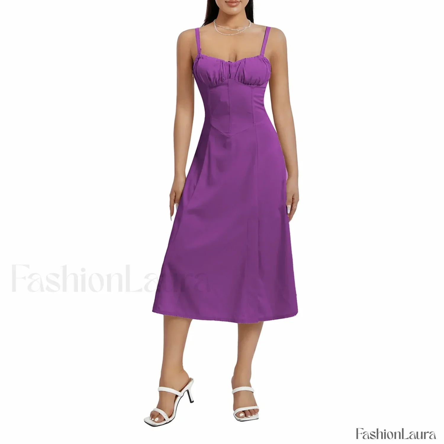 Solid Bandage A-Line Midi Dress - Image 22
