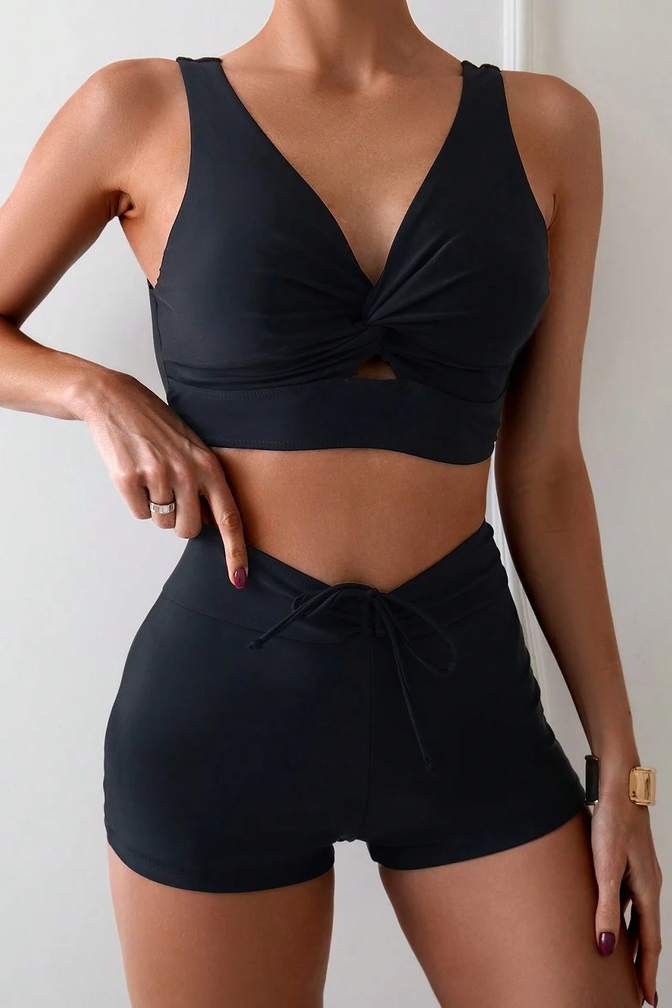 Black Boyshort Two Piece Swim Set - Image 2