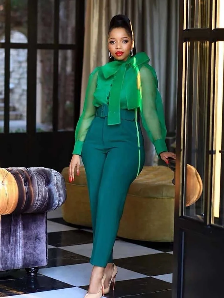 Solid Color Belted Pencil  Pants - Image 5