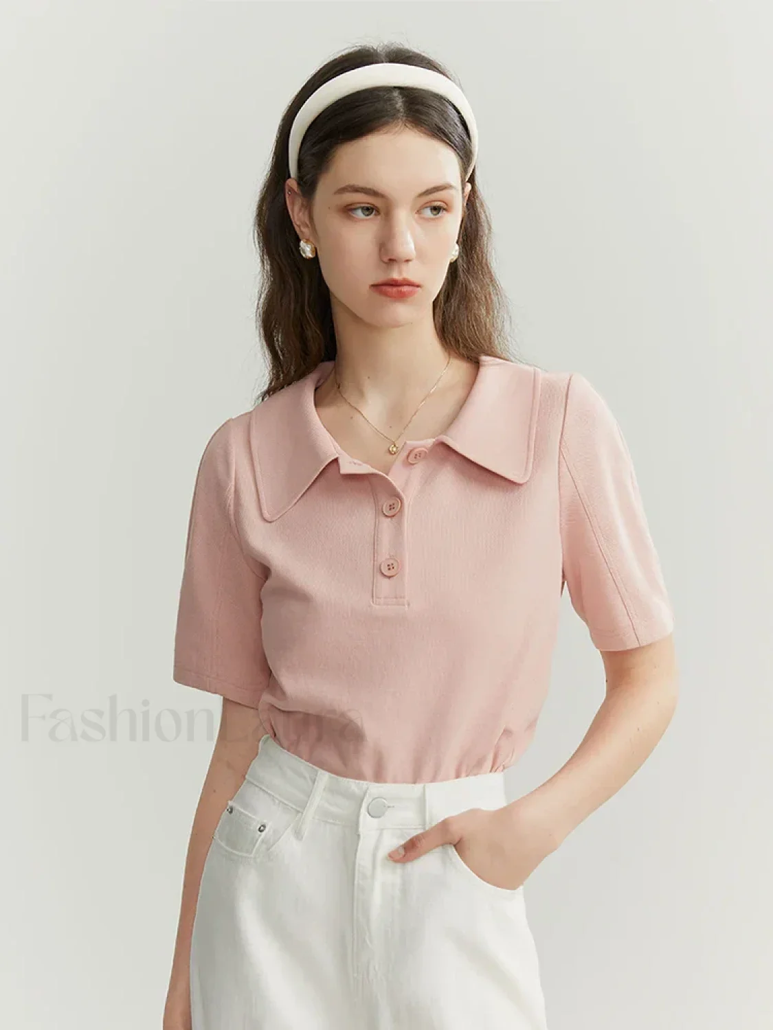 Solid Color Cotton Polo Collar T-Shirt - Image 7