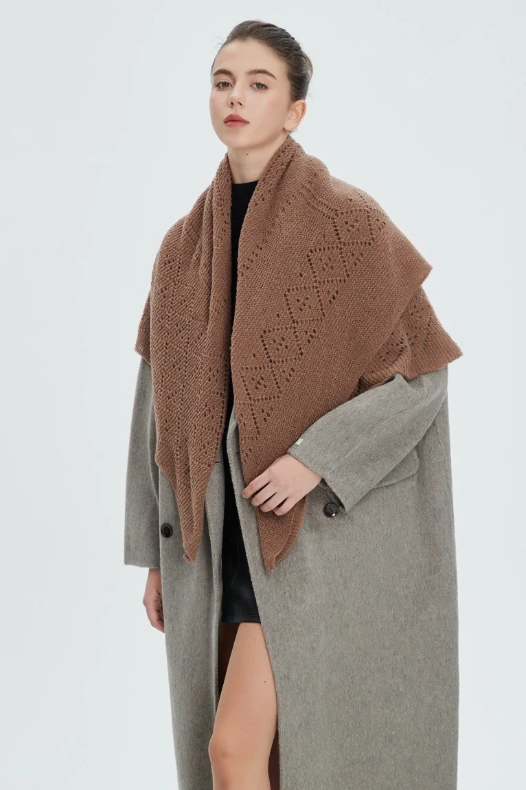 Solid Color Lace Knit Square Scarf - Image 8