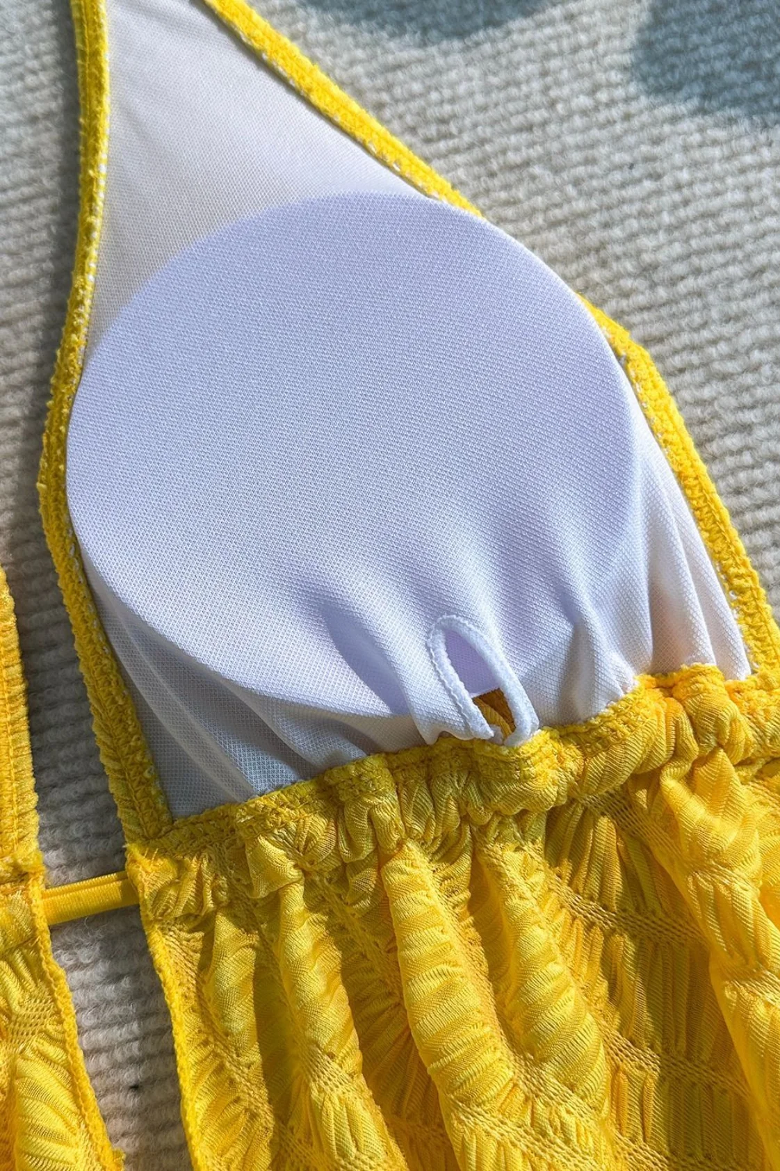 Solid Halter Ruffle Three Piece Swim Set - Image 10