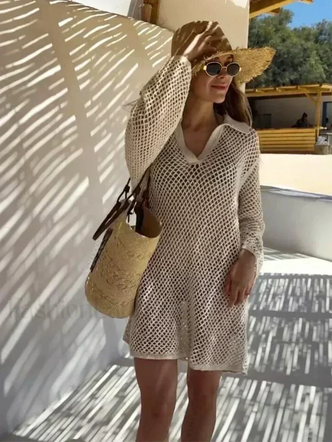 Solid Knit Hollow Out Cover Up - Image 3
