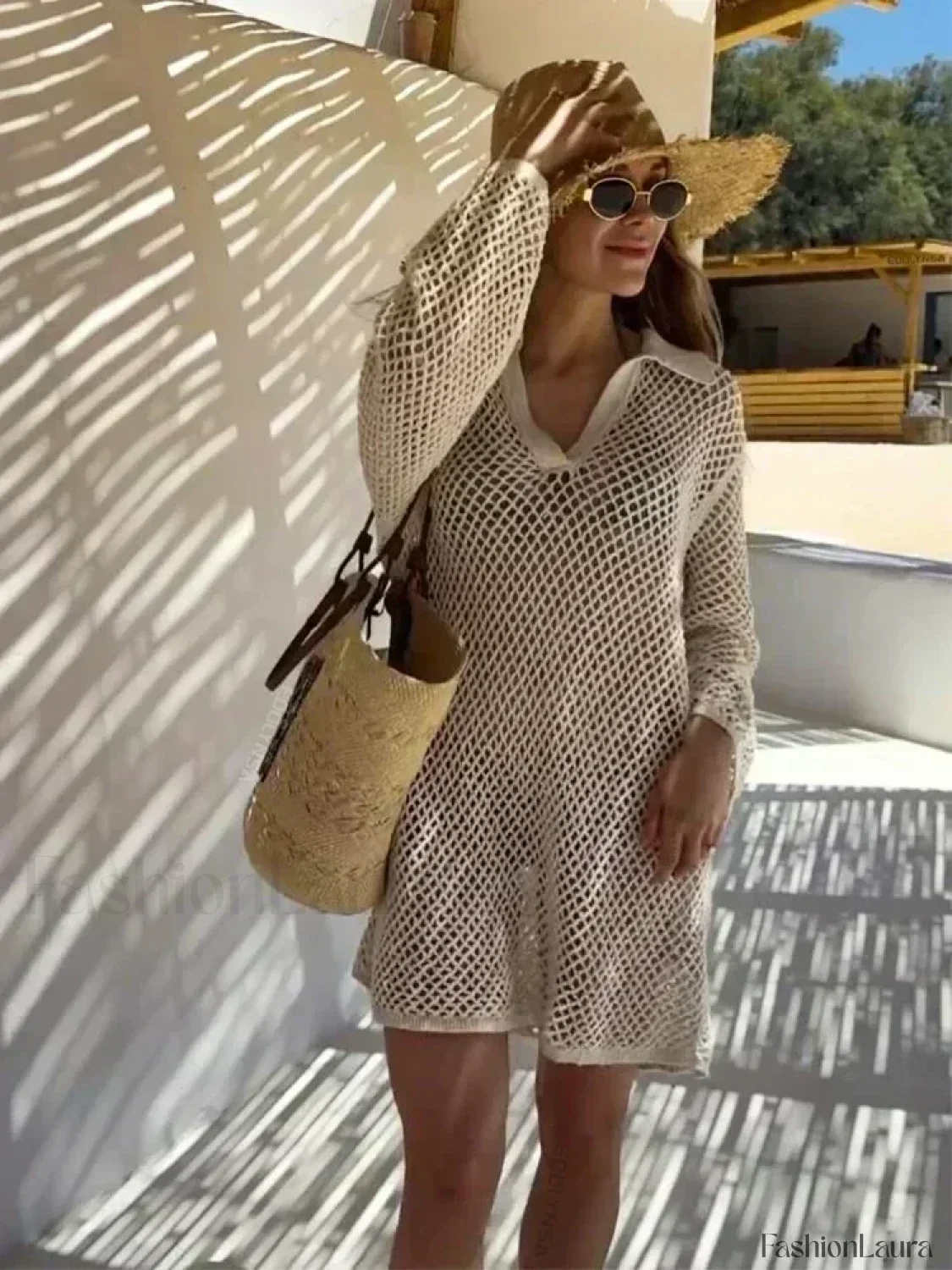 Solid Knit Hollow Out Cover Up - Image 4