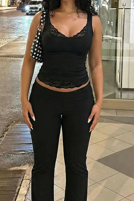 Solid Lace Trim Cropped Tank Top - Image 7