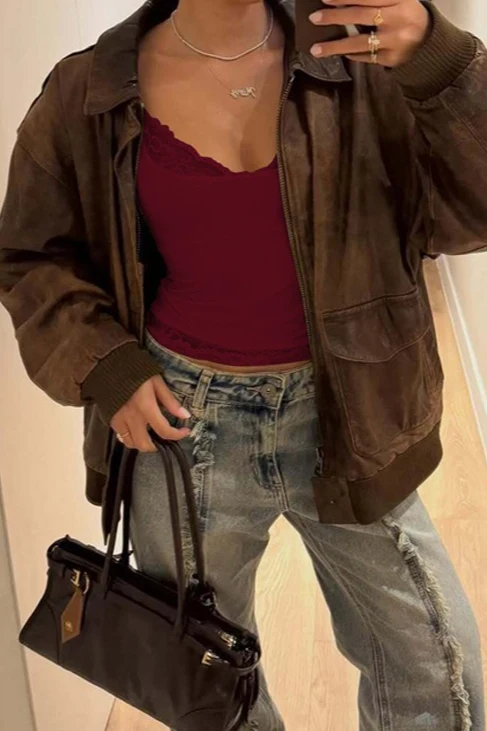 Solid Lace Trim Cropped Tank Top - Image 9