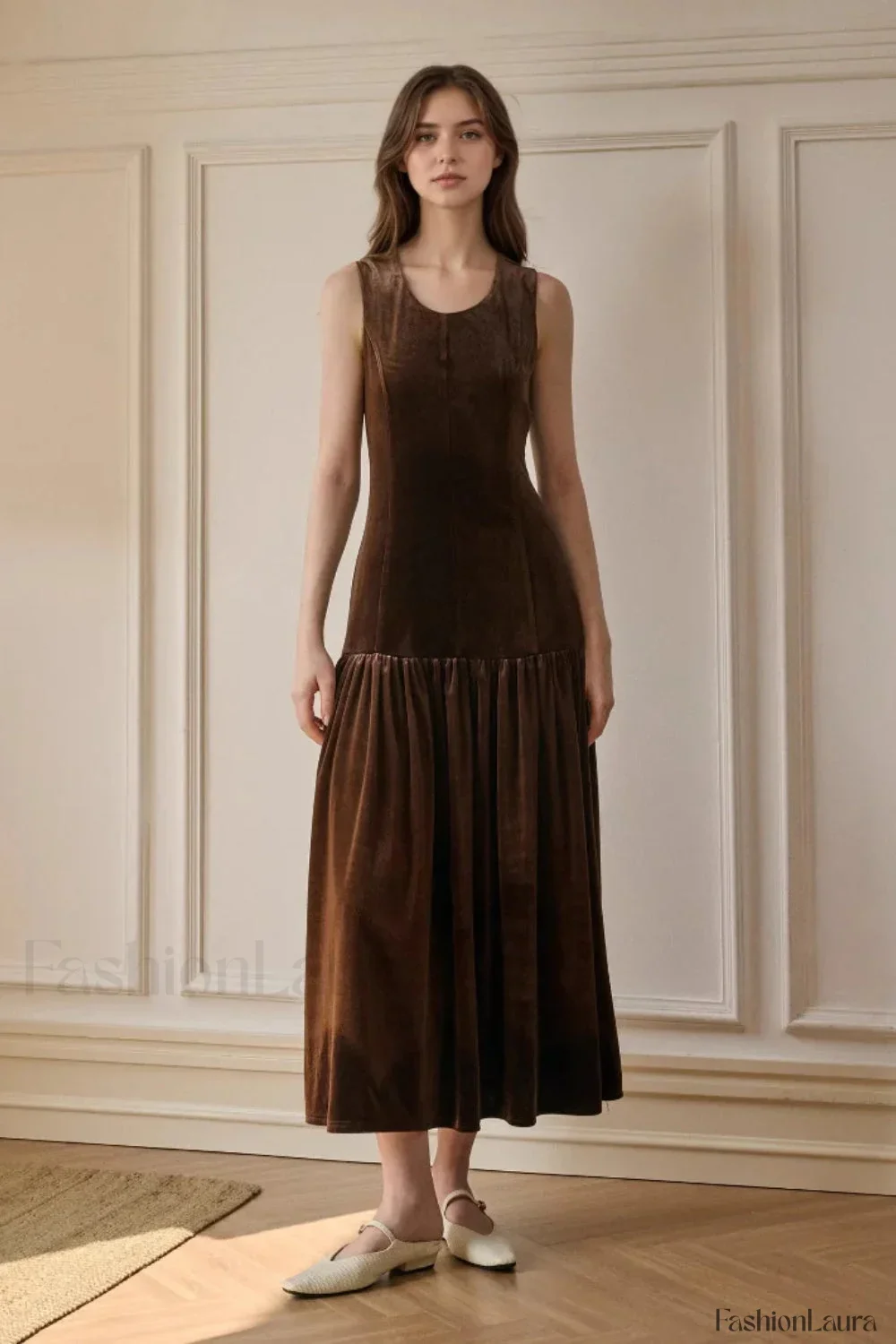 Solid Pleated Sleeveless Slim Fit Maxi Dress - Image 11