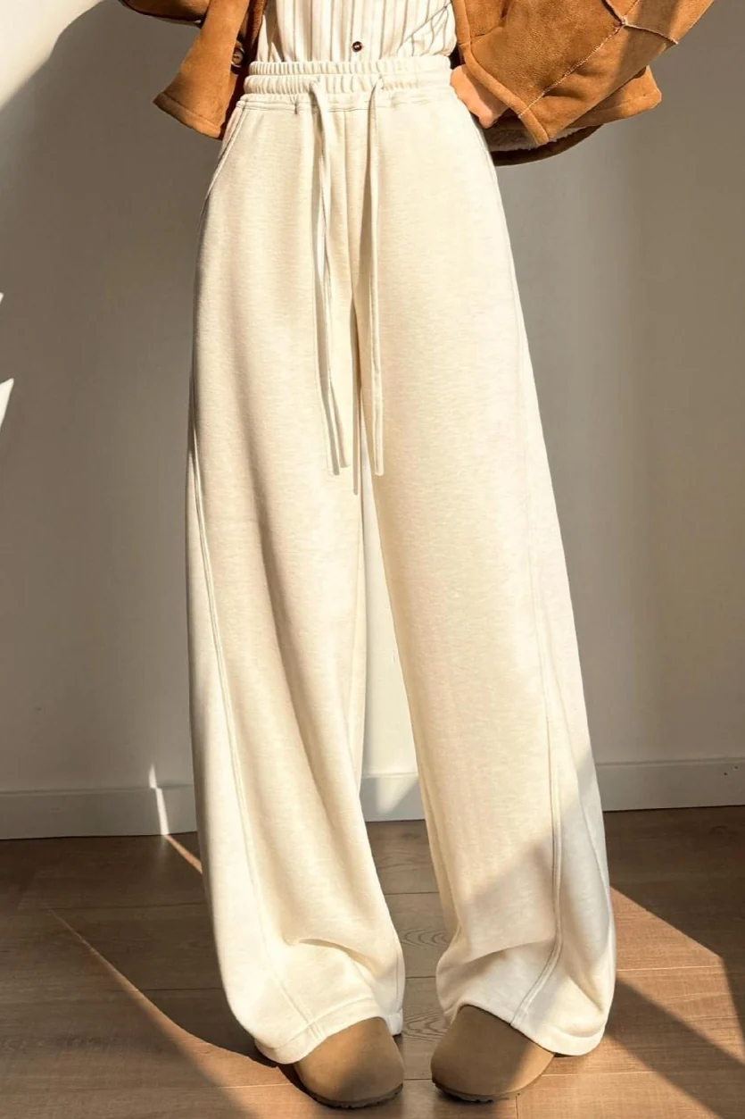 Solid Plush Wool Curved Knit Pants - Image 2