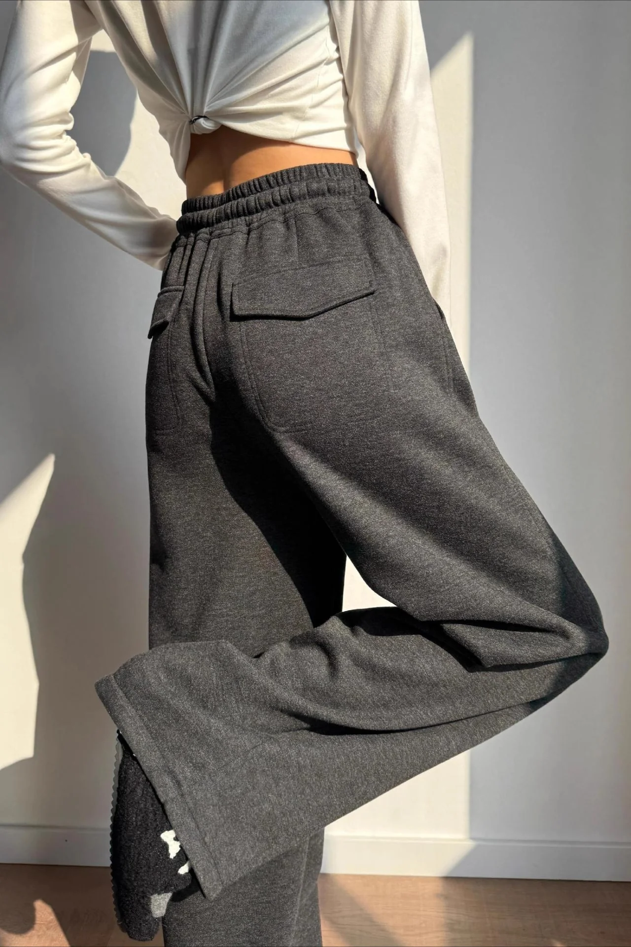 Solid Plush Wool Curved Knit Pants - Image 7