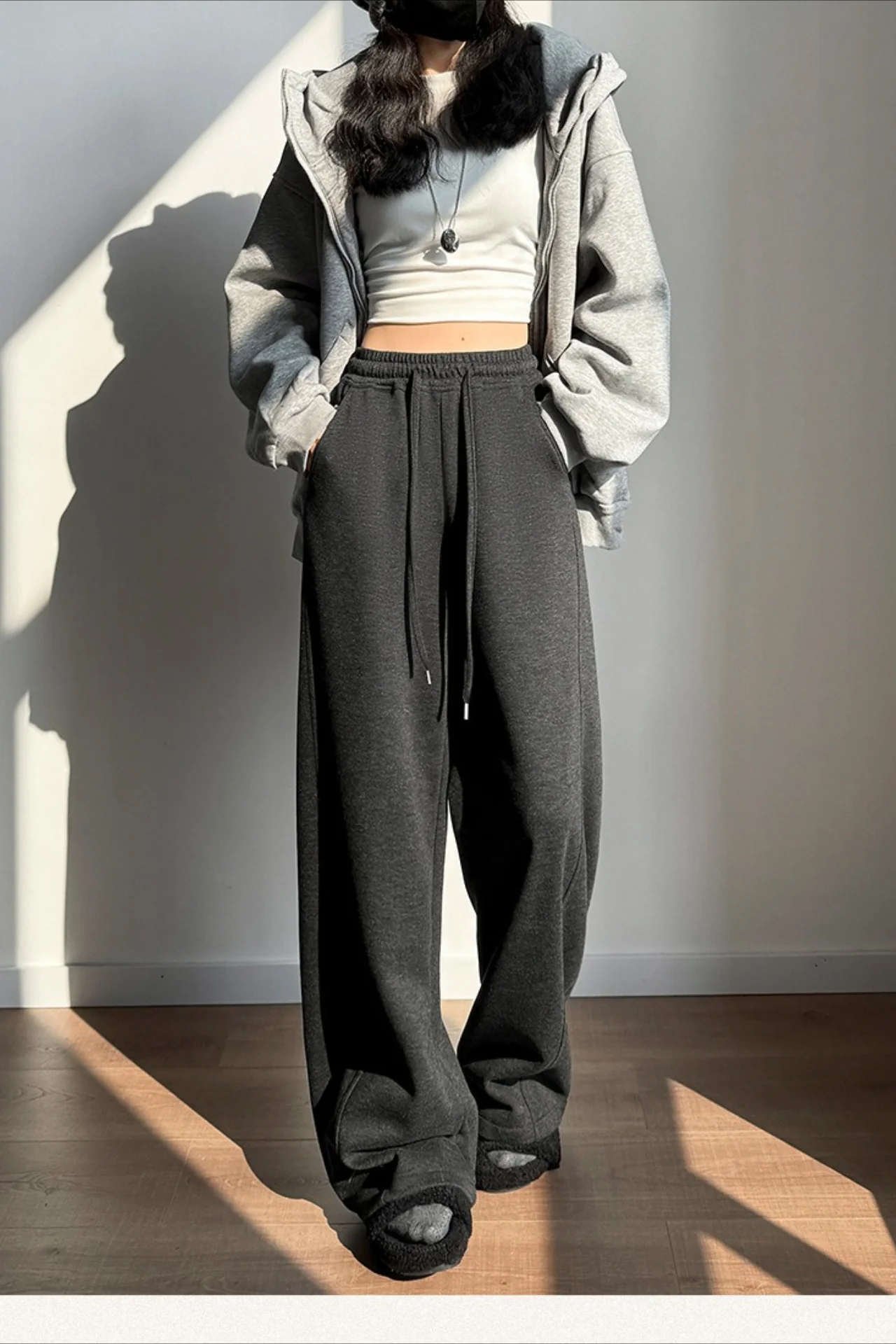Solid Plush Wool Curved Knit Pants - Image 9