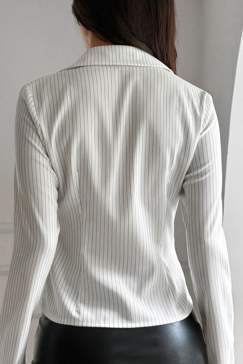Solid Striped Long Sleeve Blouse - Image 3