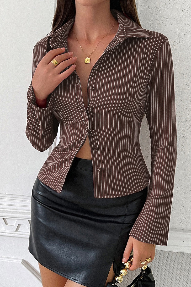 Solid Striped Long Sleeve Blouse - Image 7