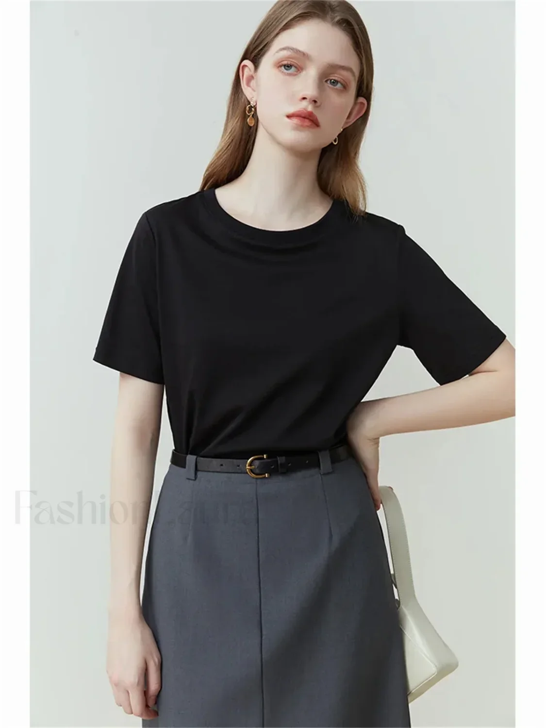 Solid White Round Neck T-Shirt - Image 9