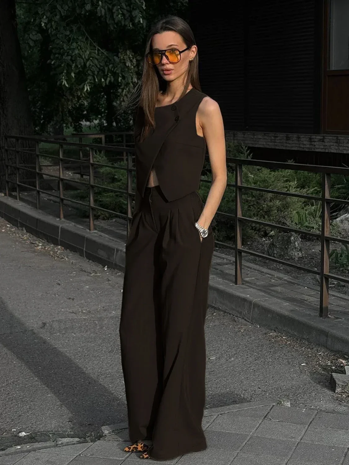 Square Collar Crop Pants Pajama Two Piece Set - Image 4