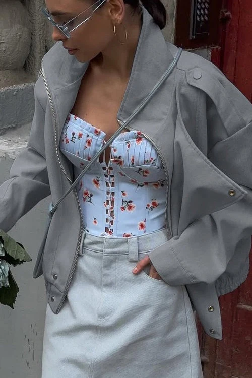 Stand Collar Long Sleeve Tailored Jacket - Image 3