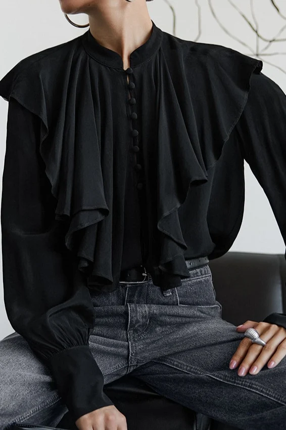 Stand Collar Ruffle Blouse - Image 2