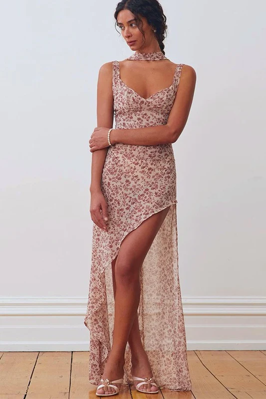 Strap Backless Slit Slim Floral Dress - Image 2