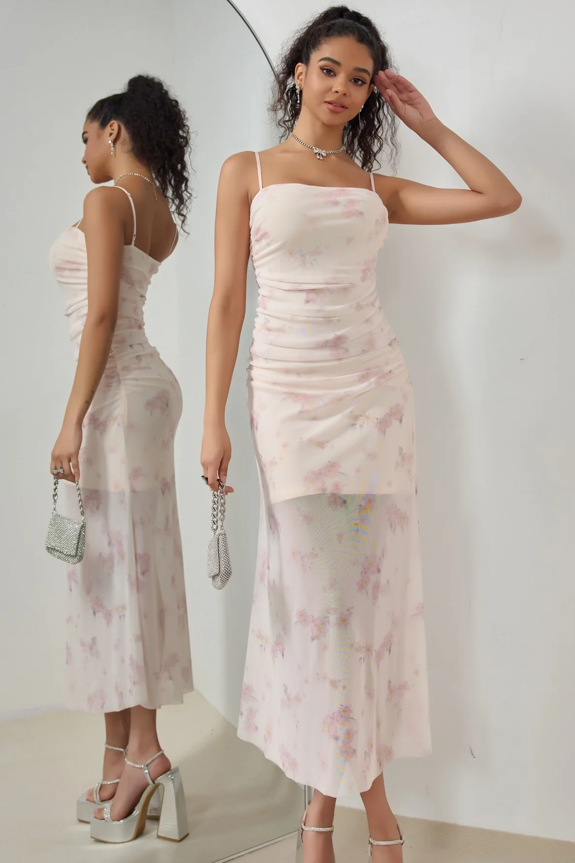 Strap Vacation Stretch Mermaid Maxi Floral Dress - Image 3