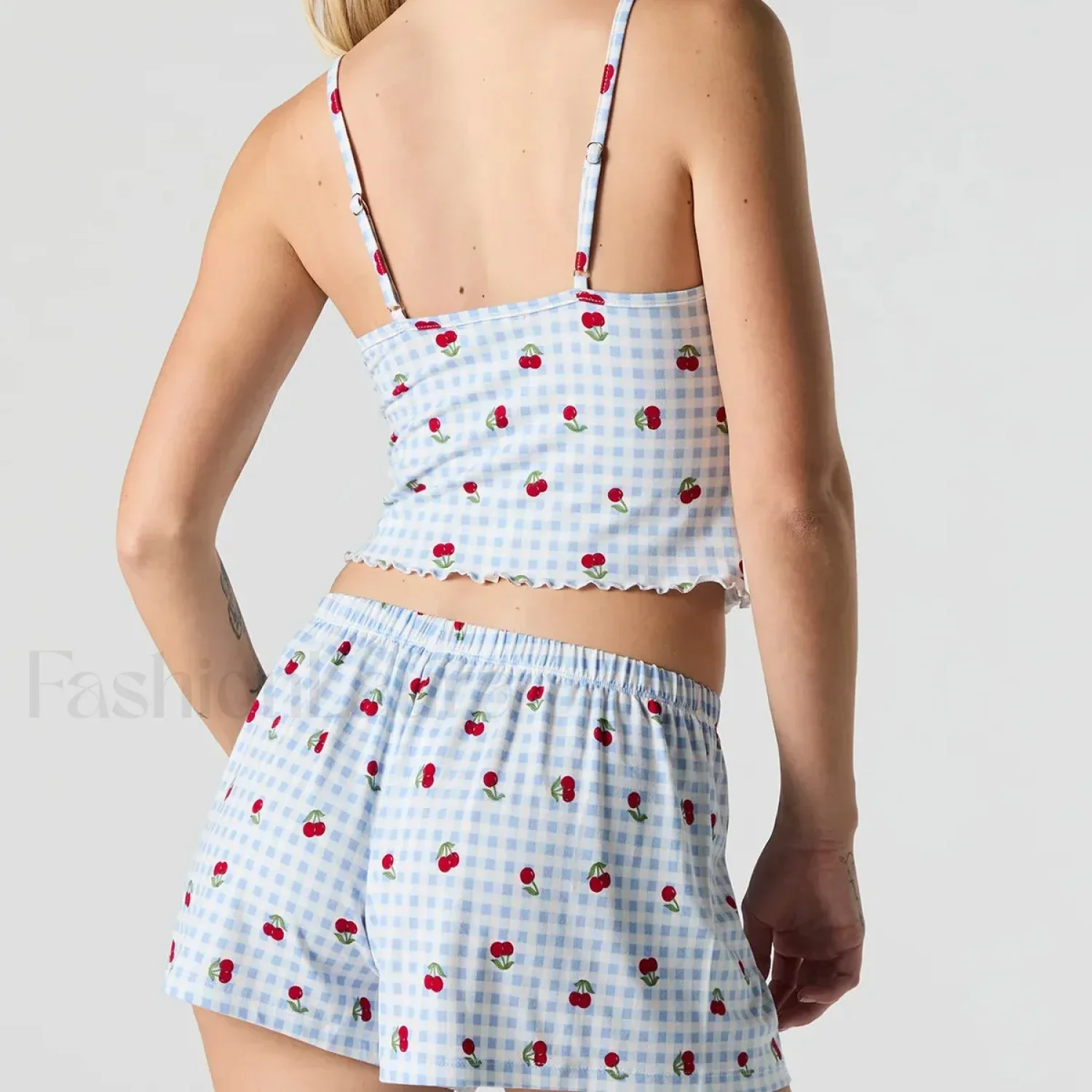 Strawberry Soft Fabric Lace Trim Cami Shorts Two Piece Set - Image 10