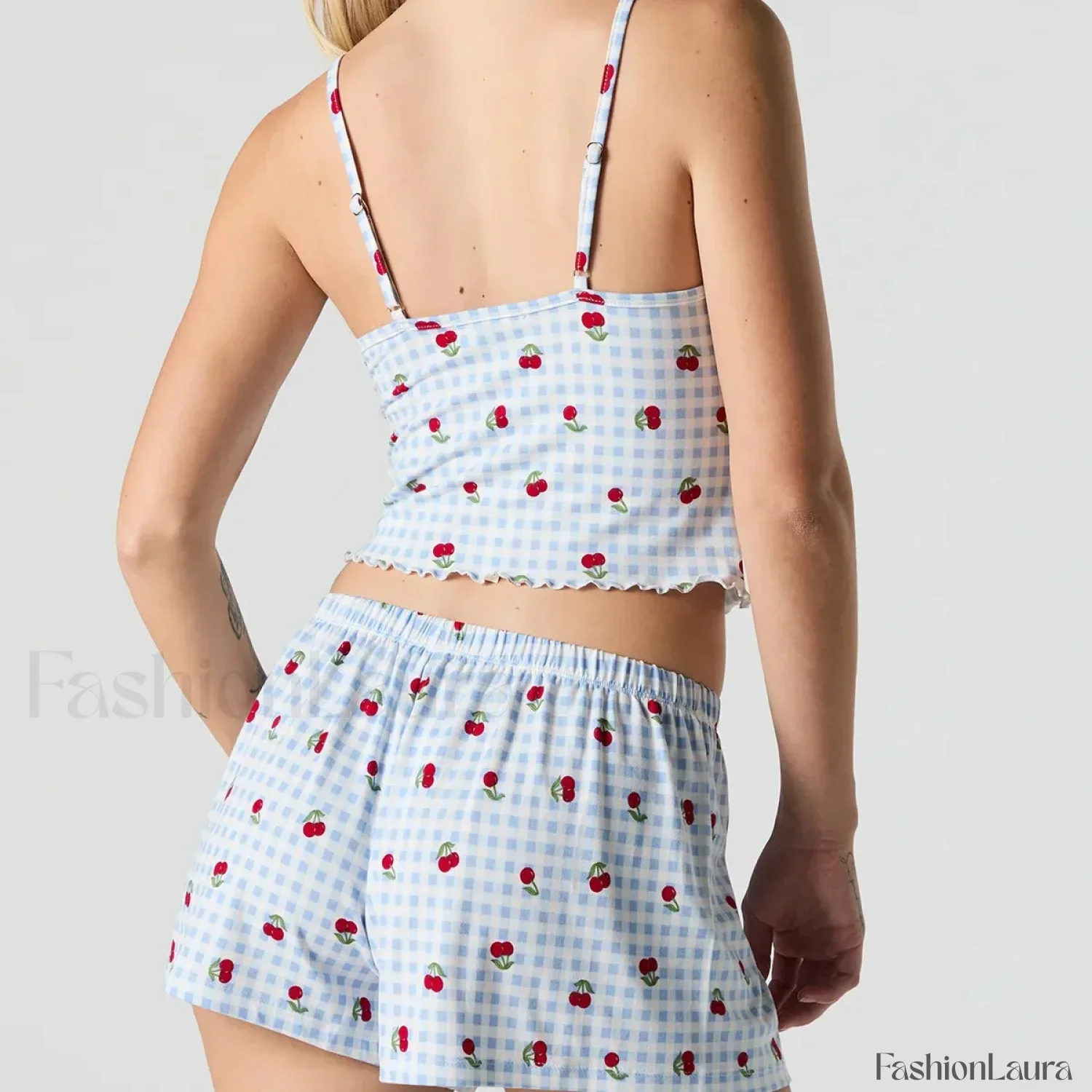 Strawberry Soft Fabric Lace Trim Cami Shorts Two Piece Set - Image 16