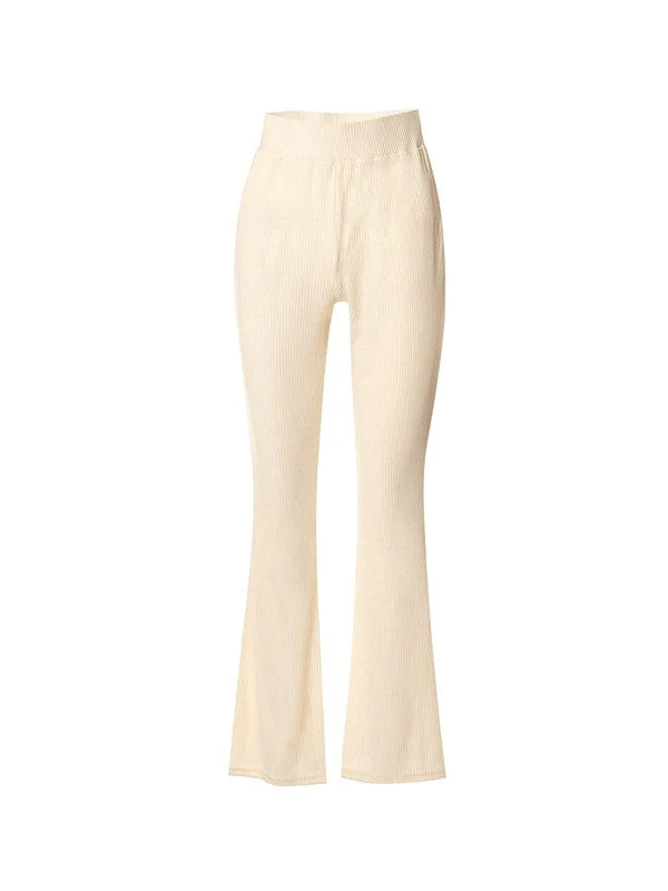 Stretchy Ribbed Flare Leg Pants - Image 11