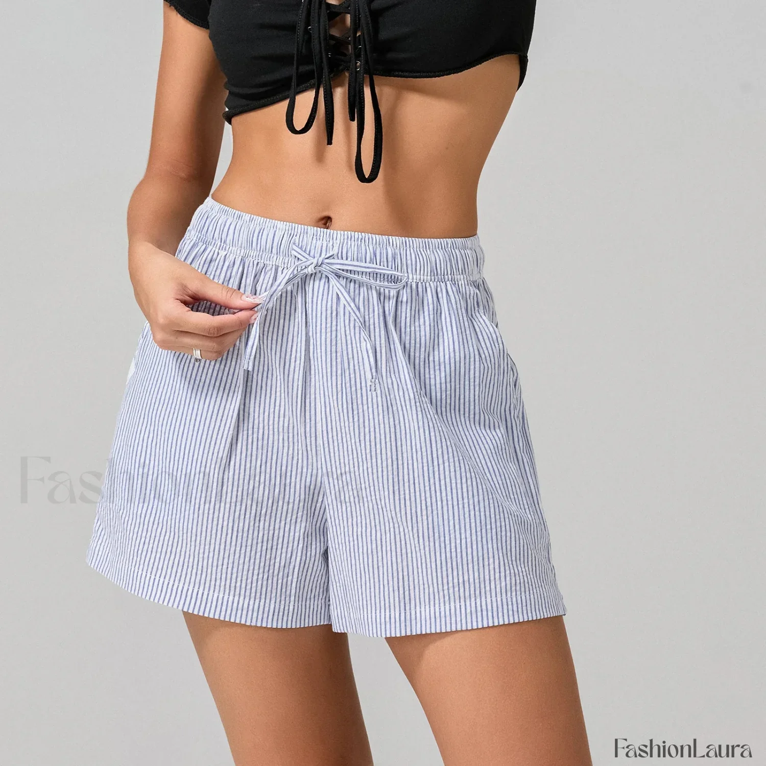 Striped Loose Fit Wide Leg Fashion Casual Lounge Short - Image 21
