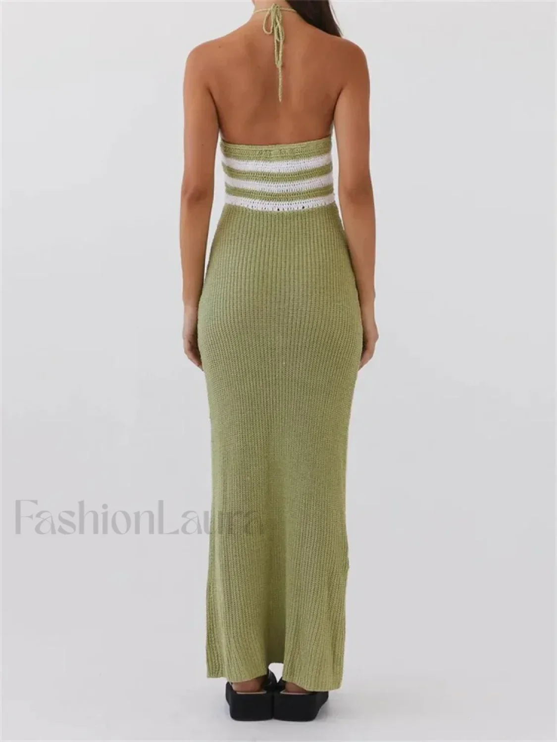 Striped Off Shoulder Patchwork Maxi Dress - Image 4