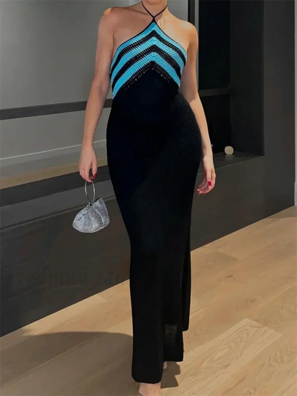 Striped Off Shoulder Patchwork Maxi Dress - Image 7