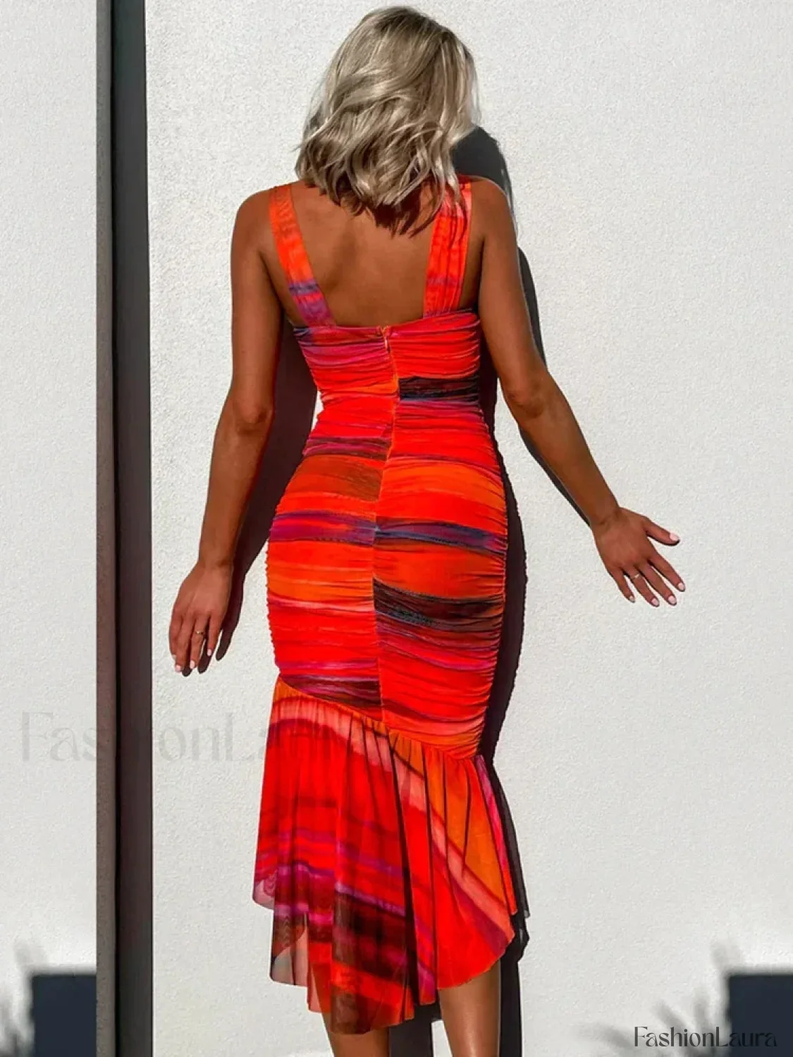 Striped Ruched Mesh Midi Dress - Image 13