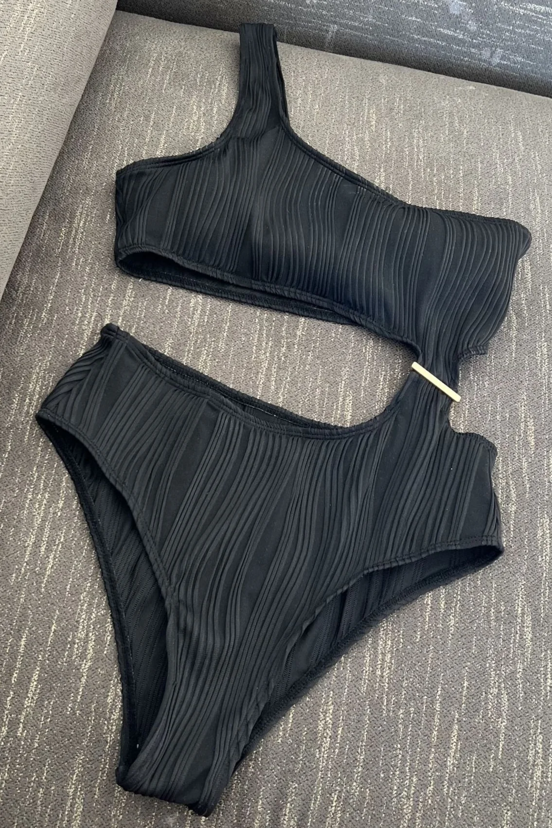 Textured Patchwork Cutout One Piece Swimwear - Image 6
