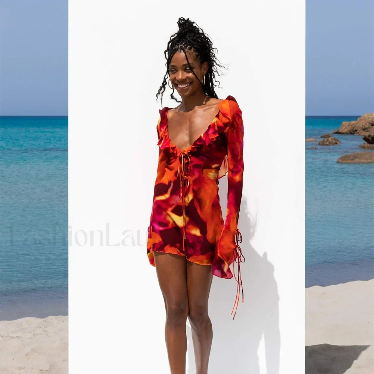 Tie-Dye Ruffled Floral Dress - Image 2