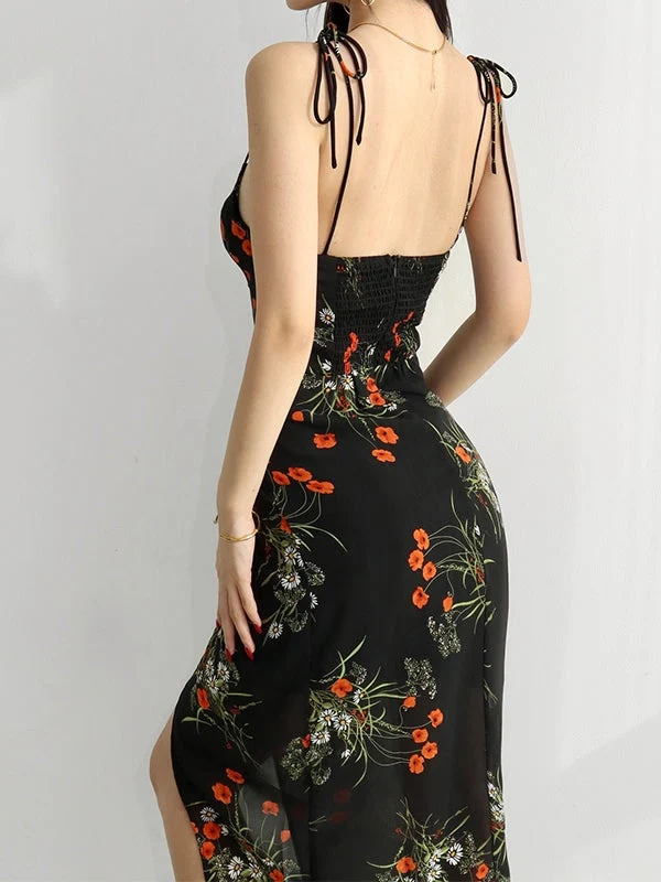Tie Strap Slit Black Maxi Dress - Image 4
